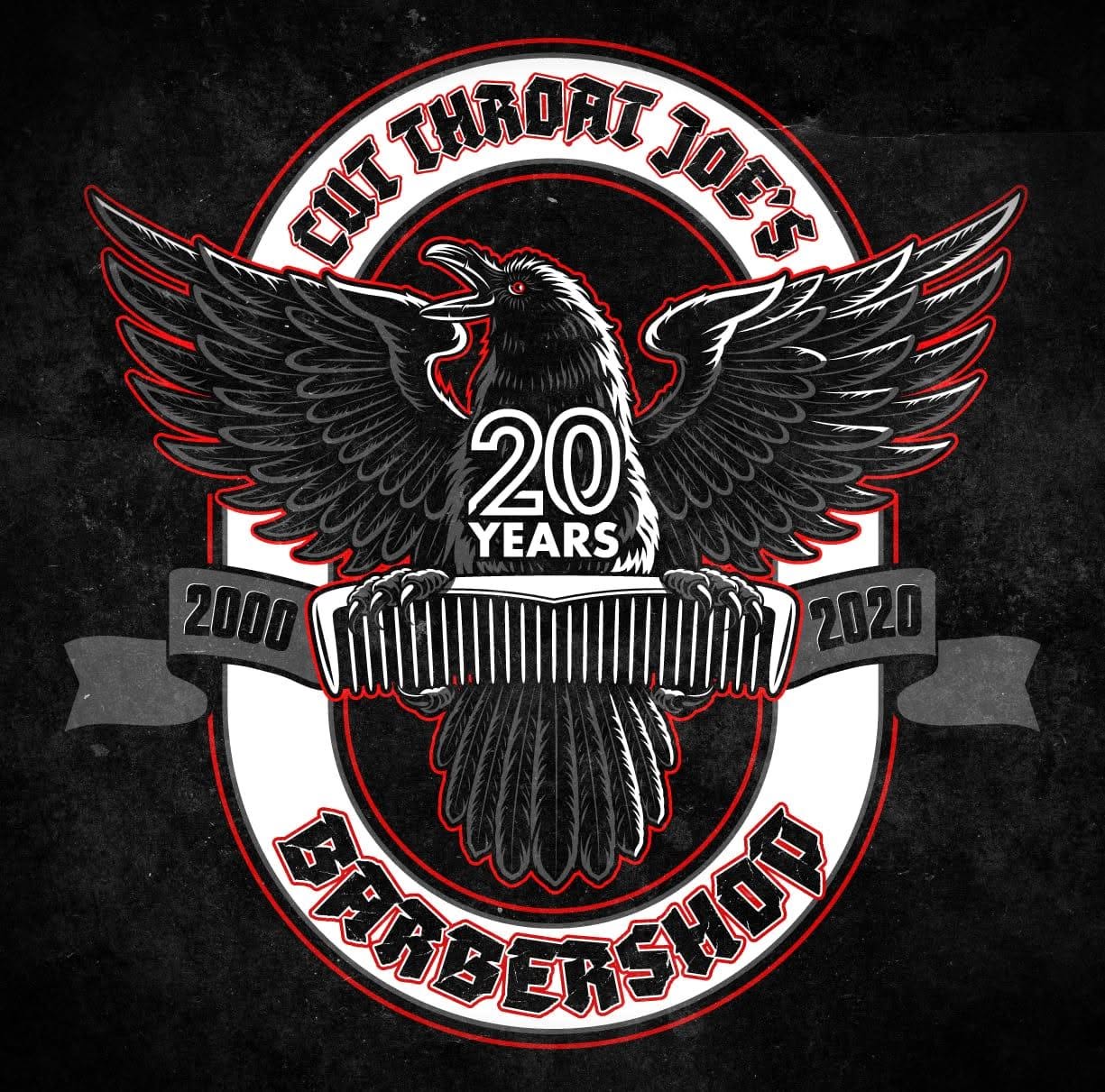 Cut Throat Joe's Barbershop 20 years logo